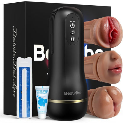 【10 $ de réduction – Plus que 3 jours !】Bestvibe Pro – 3 manchons interchangeables, trois expériences de plaisir uniques, masturbateur pour homme avec 5 niveaux de succion et 10 modes de vibration