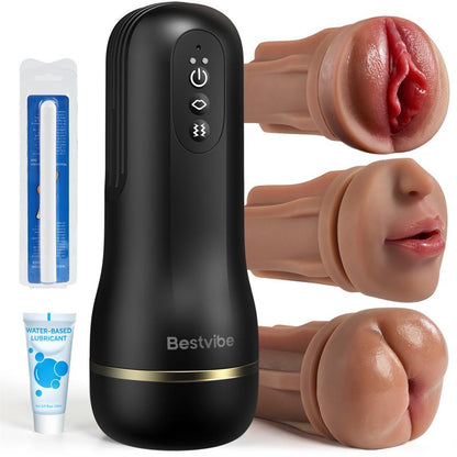 【10 $ de réduction – Plus que 3 jours !】Bestvibe Pro – 3 manchons interchangeables, trois expériences de plaisir uniques, masturbateur pour homme avec 5 niveaux de succion et 10 modes de vibration