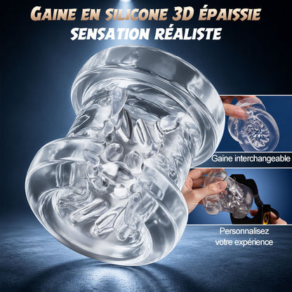 【Vente flash : -30 %】Hazel - Masturbateur masculin portable 3-en-1 avec gaine en silicone, fonctions de va-et-vient, rotation et vibration à 9 niveaux