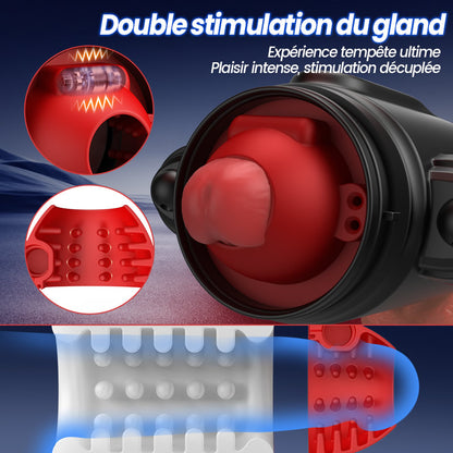 Storm Vortex – Pulvérisation d’eau à 5 fréquences + Vibration à 10 fréquences + Rotation à 5 fréquences, Double stimulation du gland, Double usage