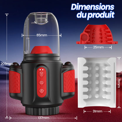 Storm Vortex – Pulvérisation d’eau à 5 fréquences + Vibration à 10 fréquences + Rotation à 5 fréquences, Double stimulation du gland, Double usage