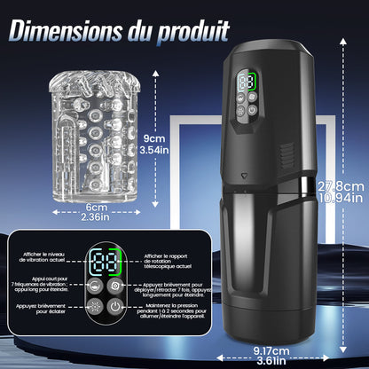 GripMax – Vibromasseur double rotatif télescopique sans les mains avec support à ventouse.