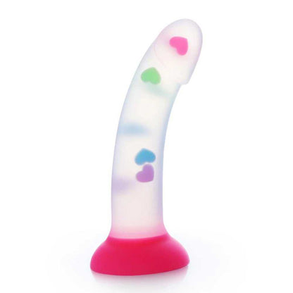 Gode transparent fluo avec coeurs colorés et ventouse 18cm Acmejoy