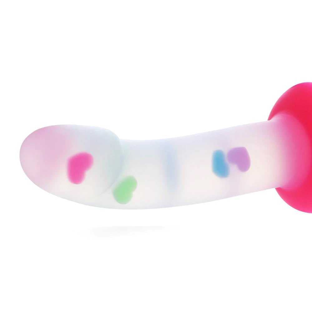 Gode transparent fluo avec coeurs colorés et ventouse 18cm Acmejoy