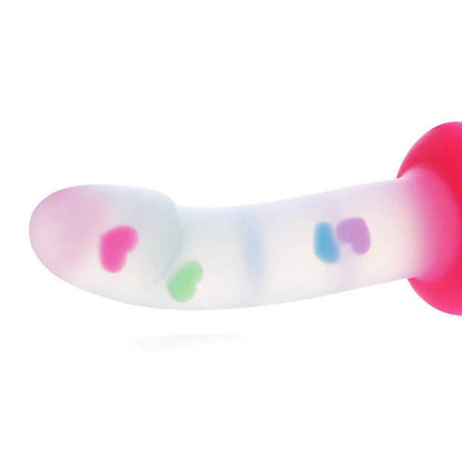 Gode transparent fluo avec coeurs colorés et ventouse 18cm Acmejoy